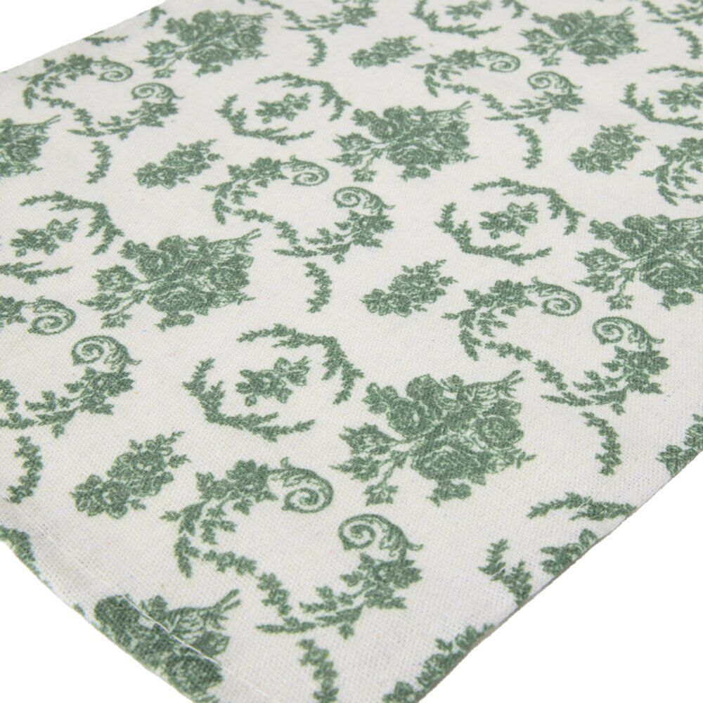 Chemin de table polyester imprimé toile de Jouy L300X25 cm vert