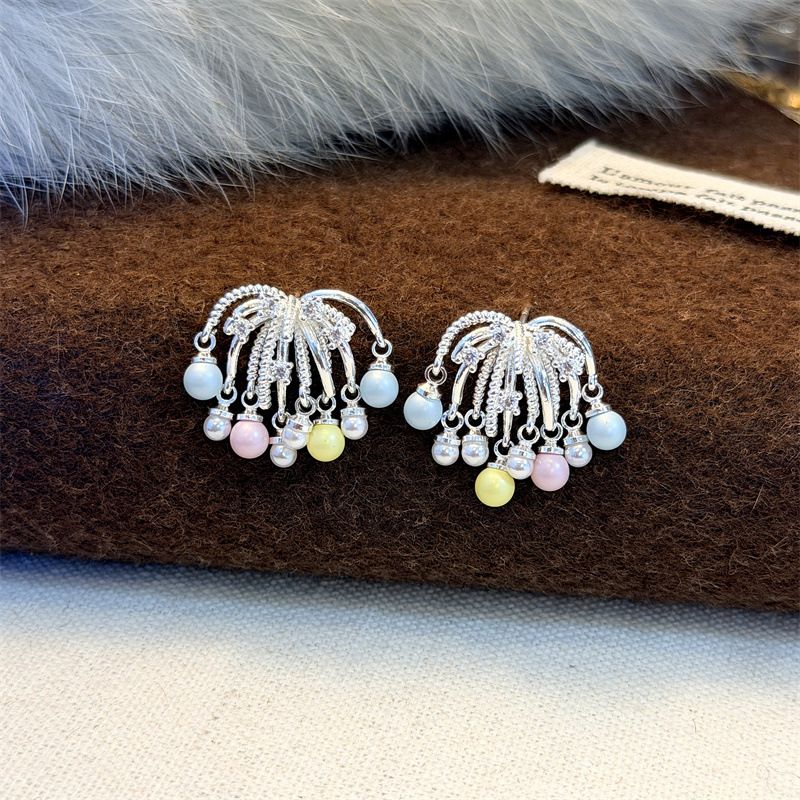 PEACH ACCESSORIES Multi-Color Pastel Silver Chandelier Bead Drop Earrings
