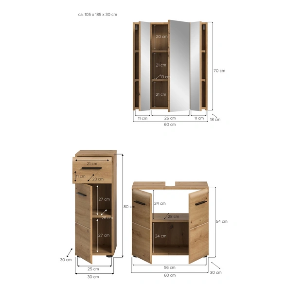Badmöbel-Set, BxHxT: 105 x 185 x 30 cm, 3-teilig