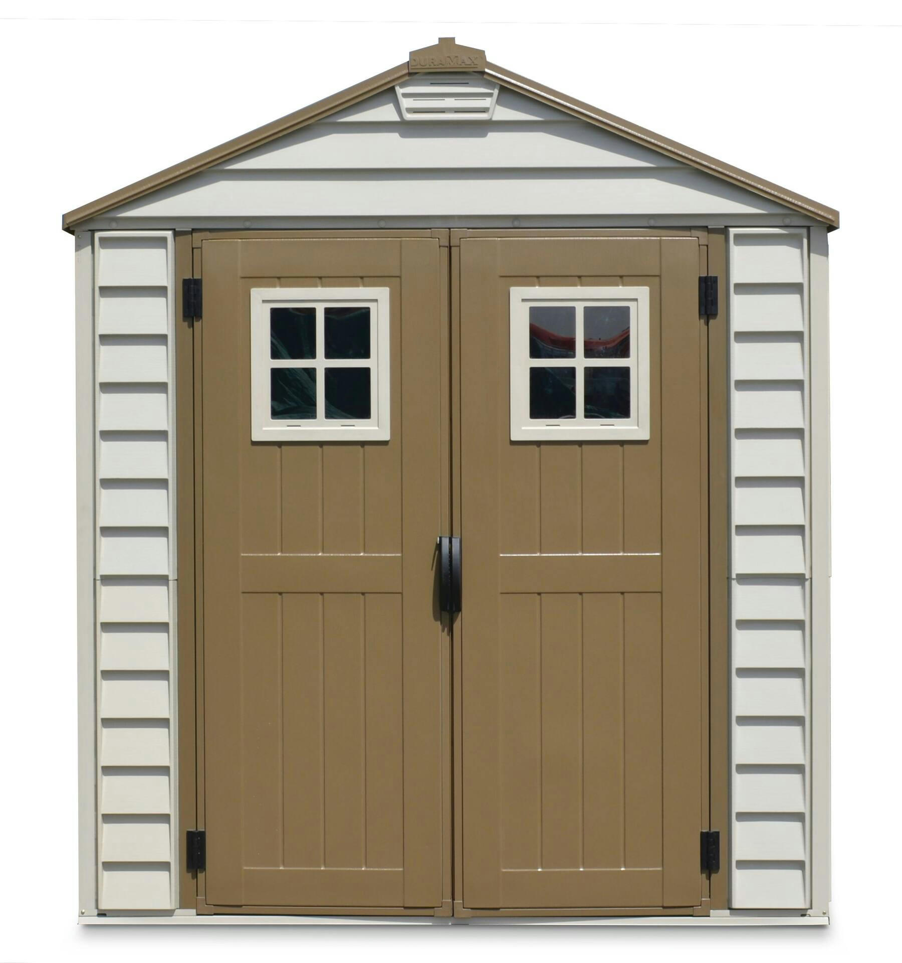 Duramax StoreMax Vinyl Garden Shed, Brown, 7-ft x 7-ft