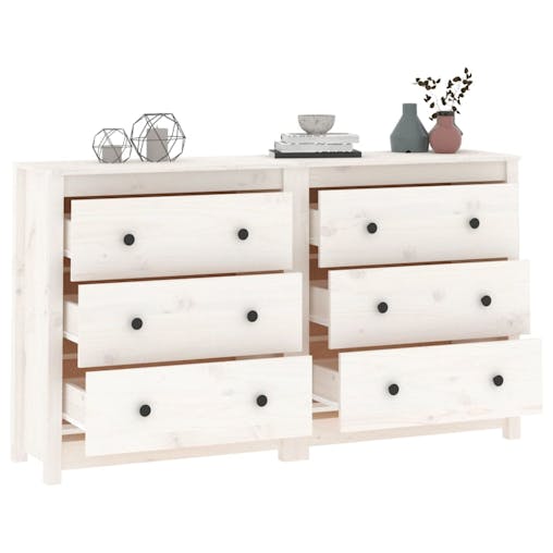 NNEVL Sideboard White 140x35x80 cm Solid Wood Pine