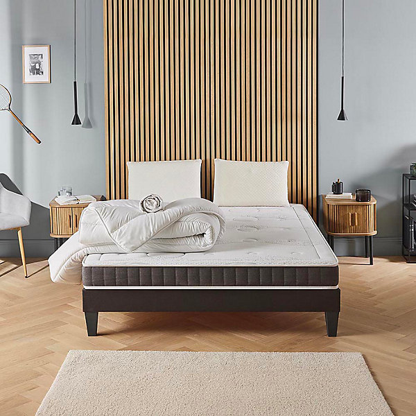 Pack Intuition 140x200 cm Matelas Mousse   Sommier Bois   Accessoires