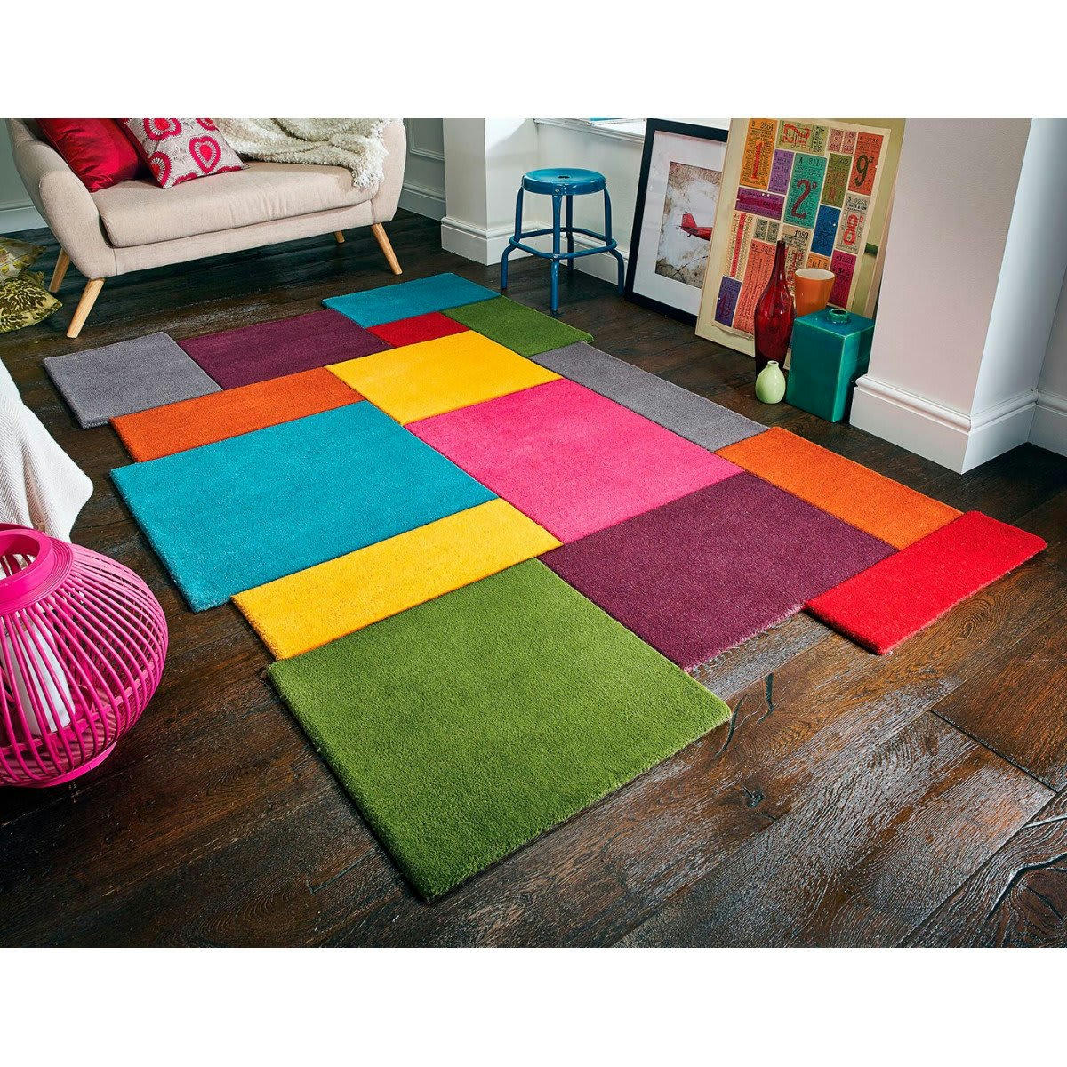 FR DESIGN - Tapis géométrique design en laine multicolore 150x240