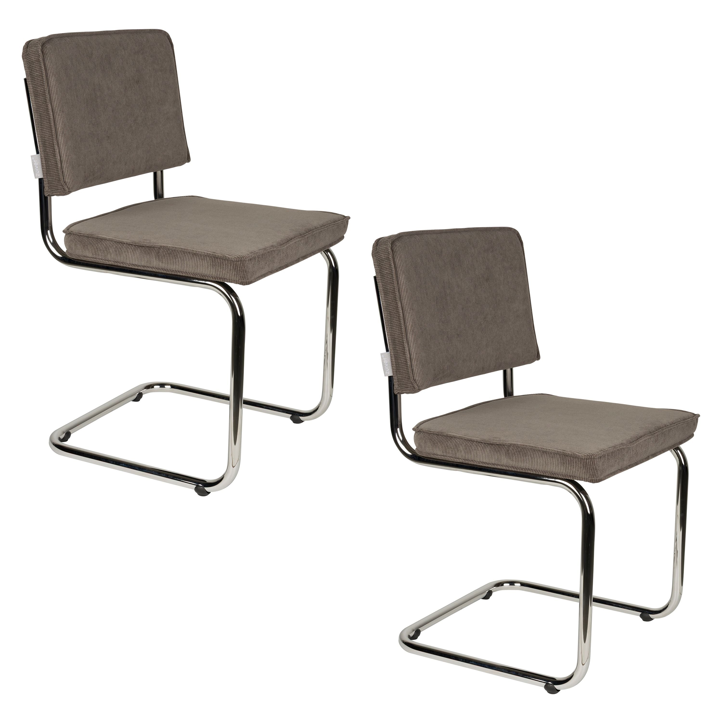 Zuiver Ridge Rib Eetkamerstoelen Grijs - Set van 2