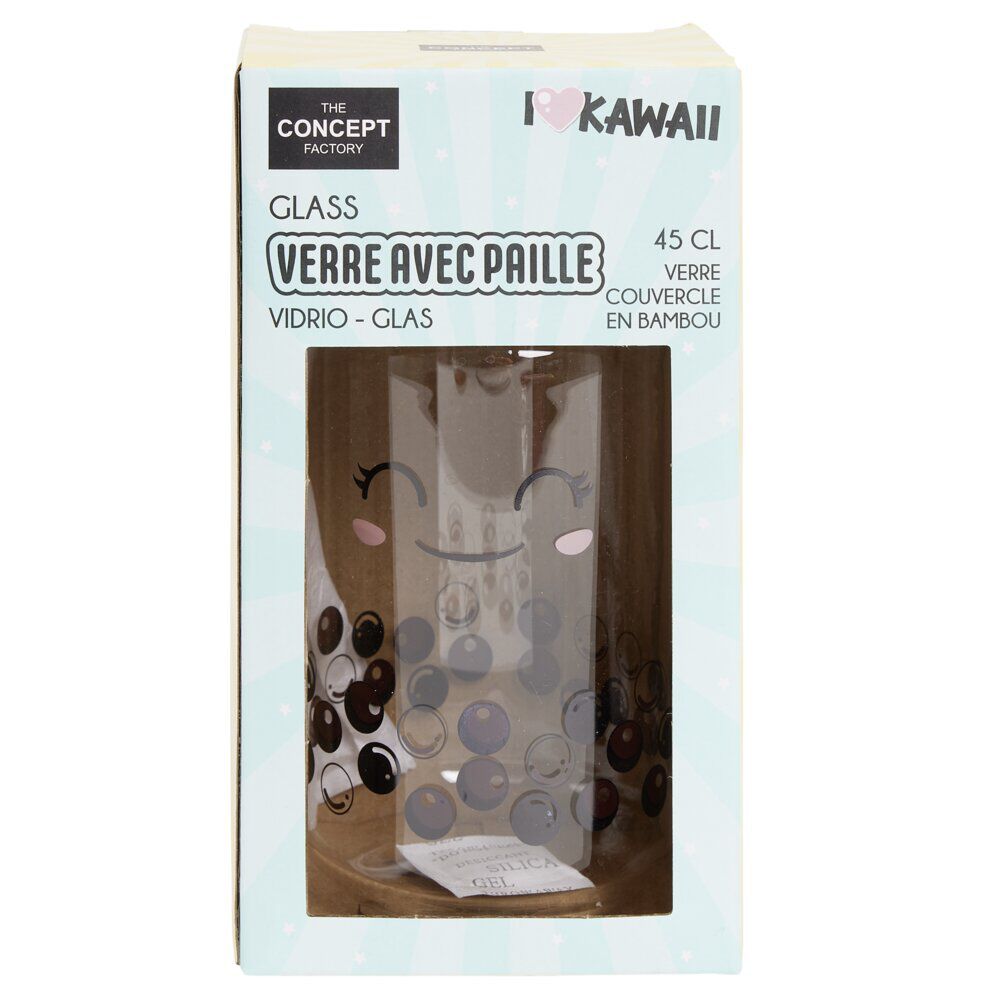 Verre kawaii 45cl avec couvercle et paille