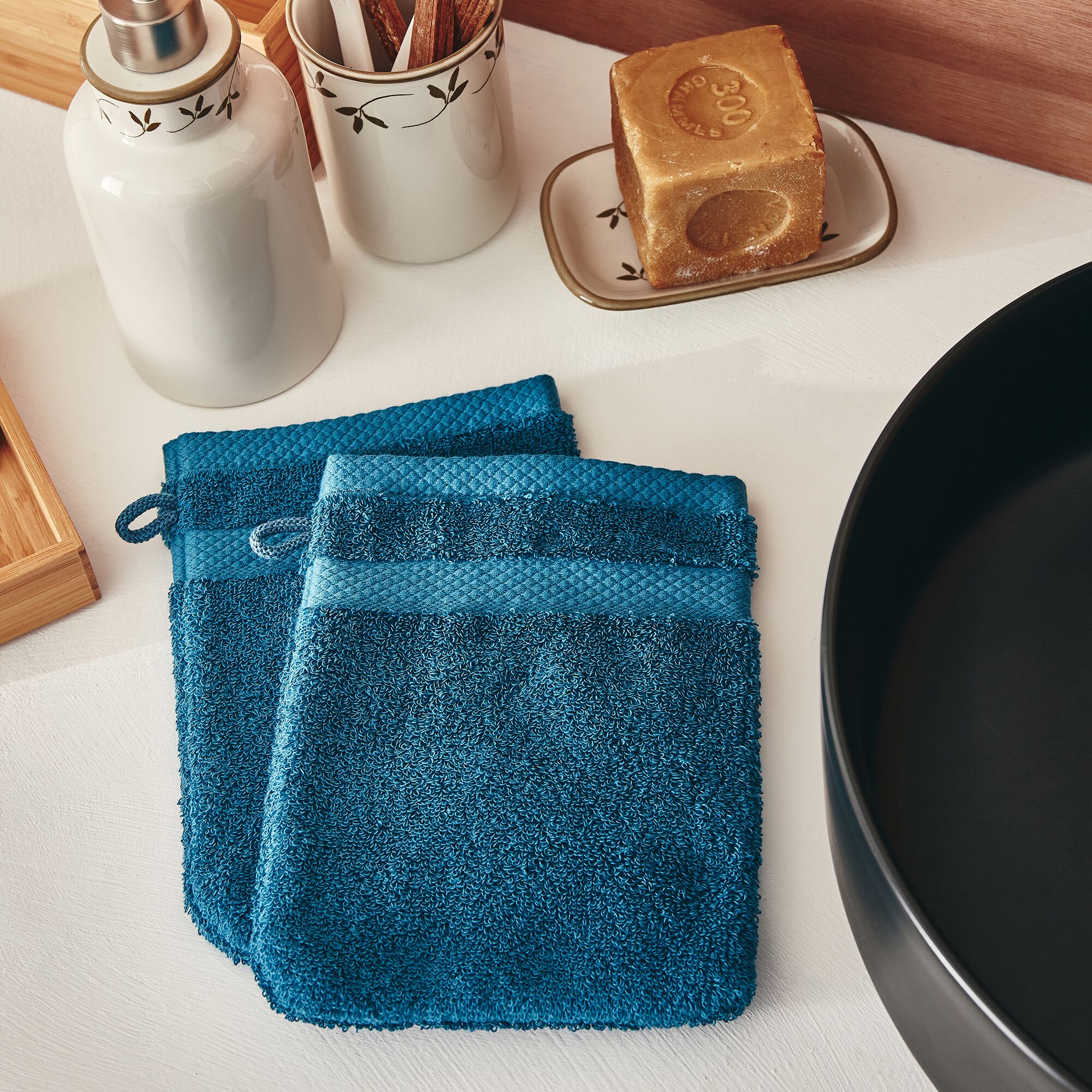 AZUR - Linge de toilette en coton peigné- bleu figuerolles