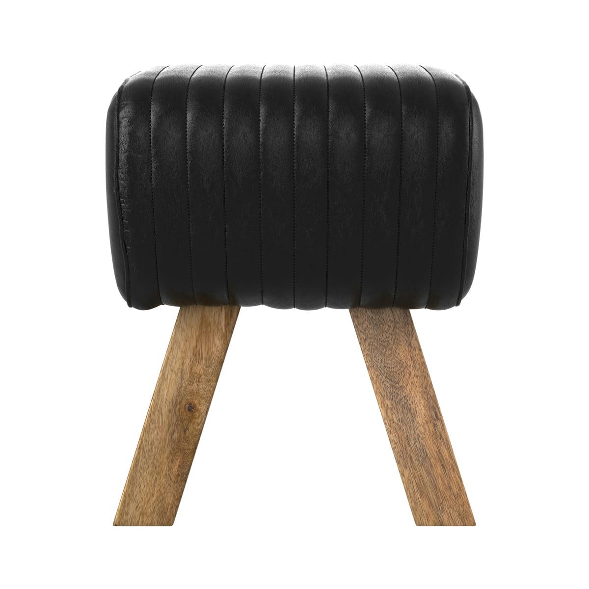 MORENA - Tabouret en cuir noir et bois de manguier