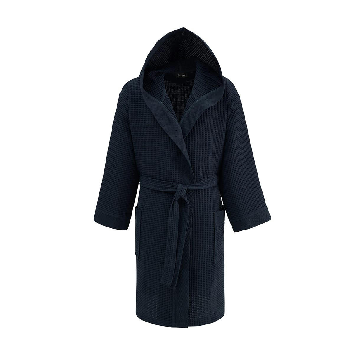 SPA - Peignoir mi-long nid d'abeille à capuche Bleu Nuit XL