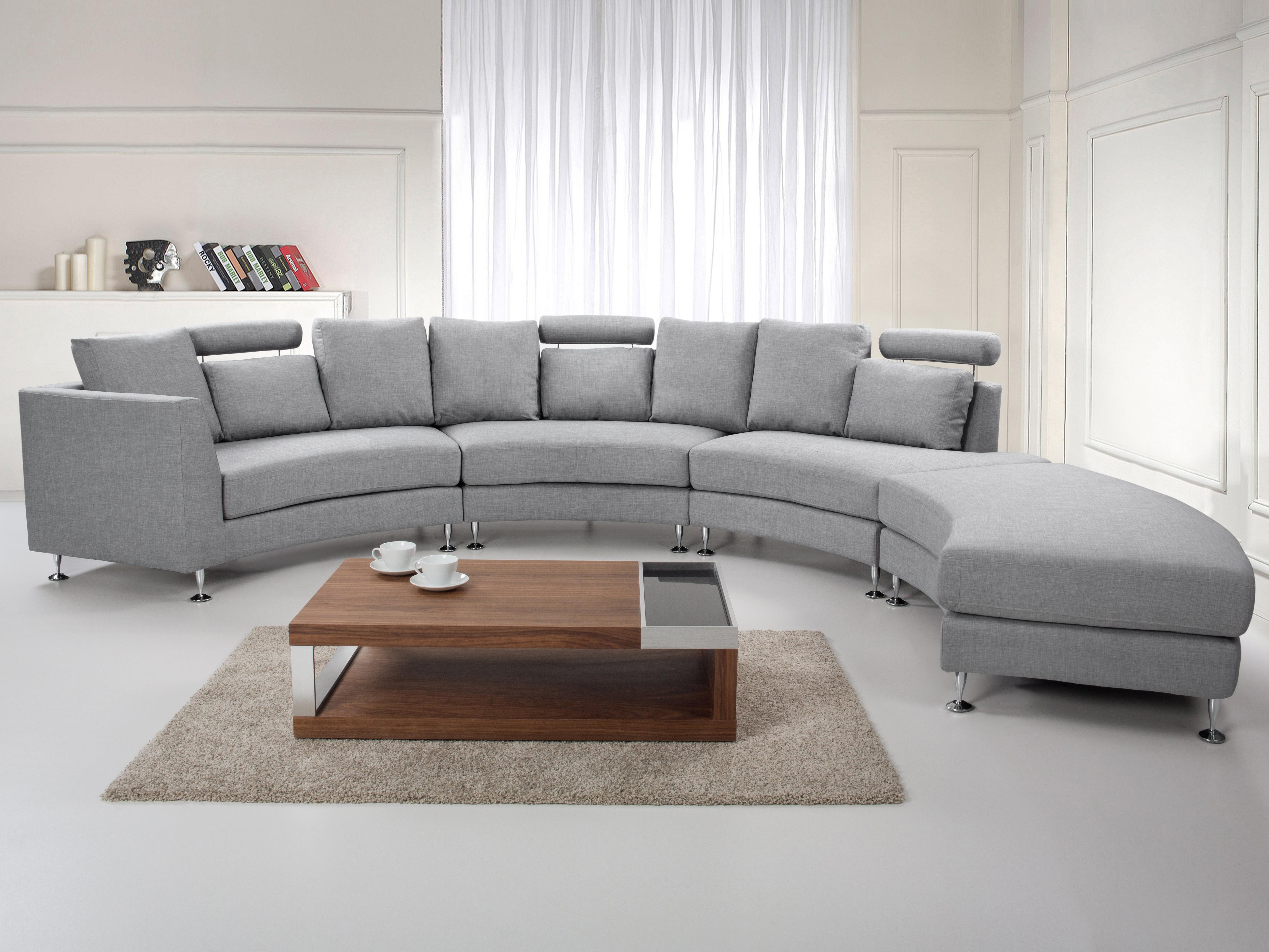 Curved Sofa 7 Seater ROTUNDE Fabric Light Grey