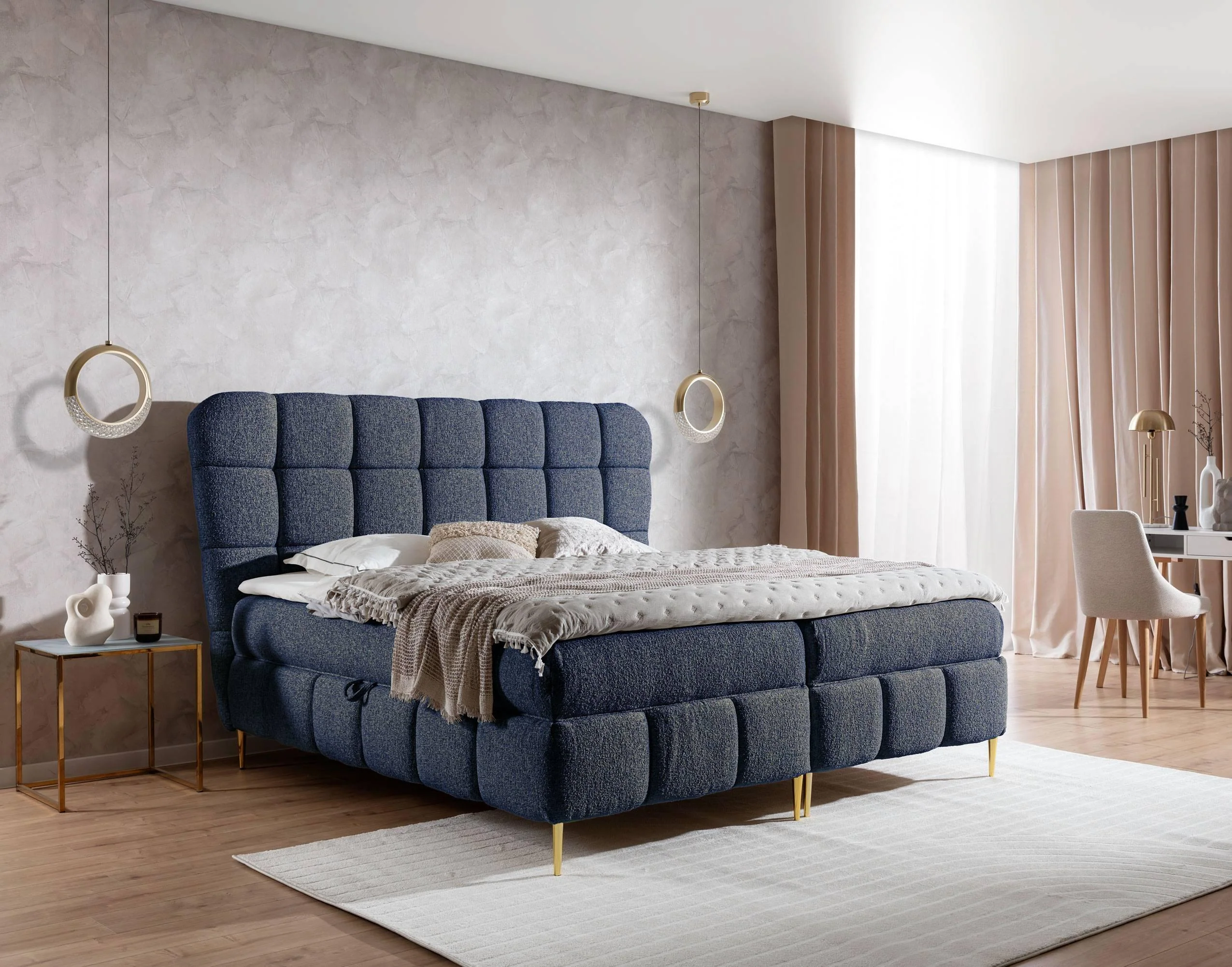 Boxspring Loran in bouclé met opbergruimte 160 x 200 cm