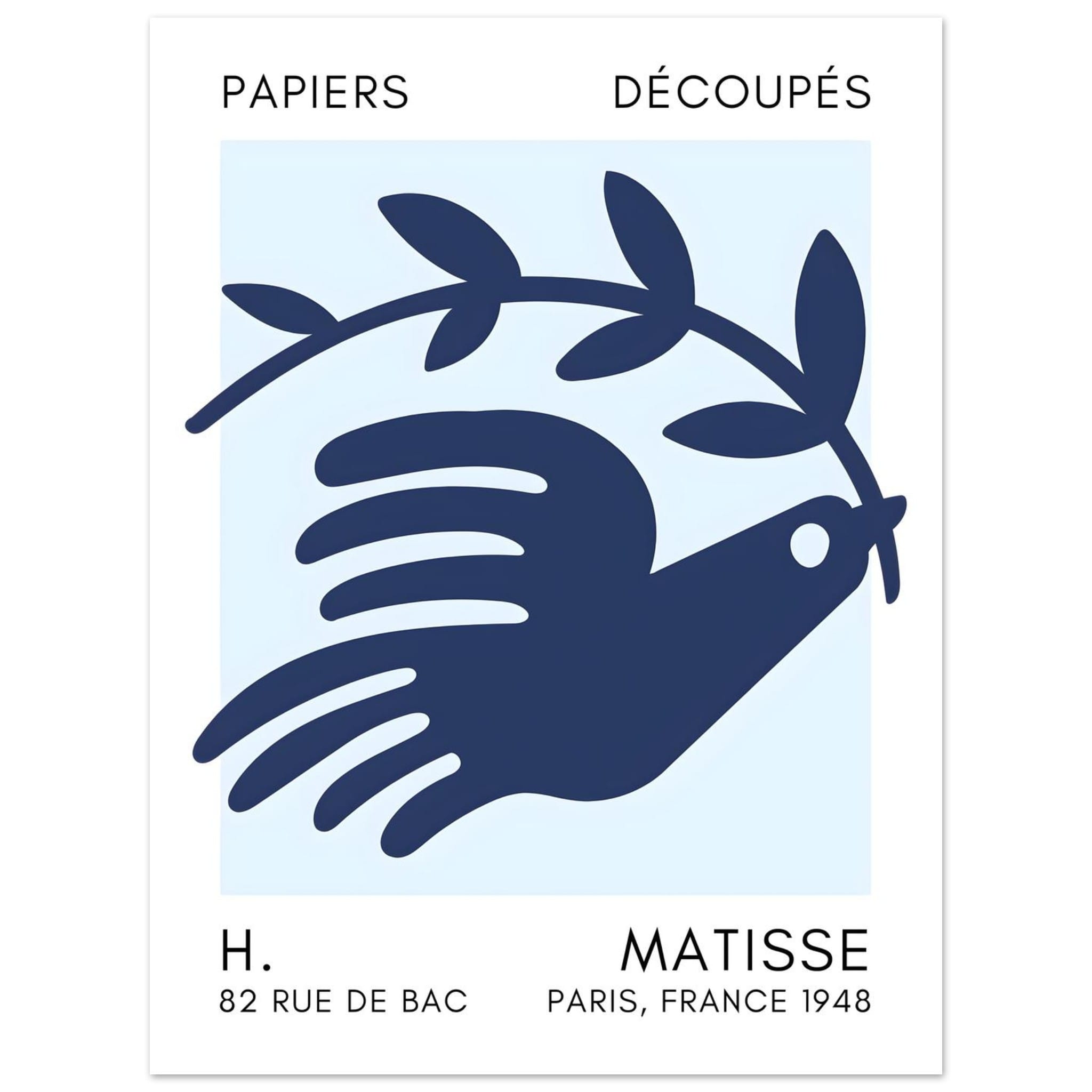 Artfulprints Poster Matisse – Peace dove navy blue I  - 30x40 cm - Blauw