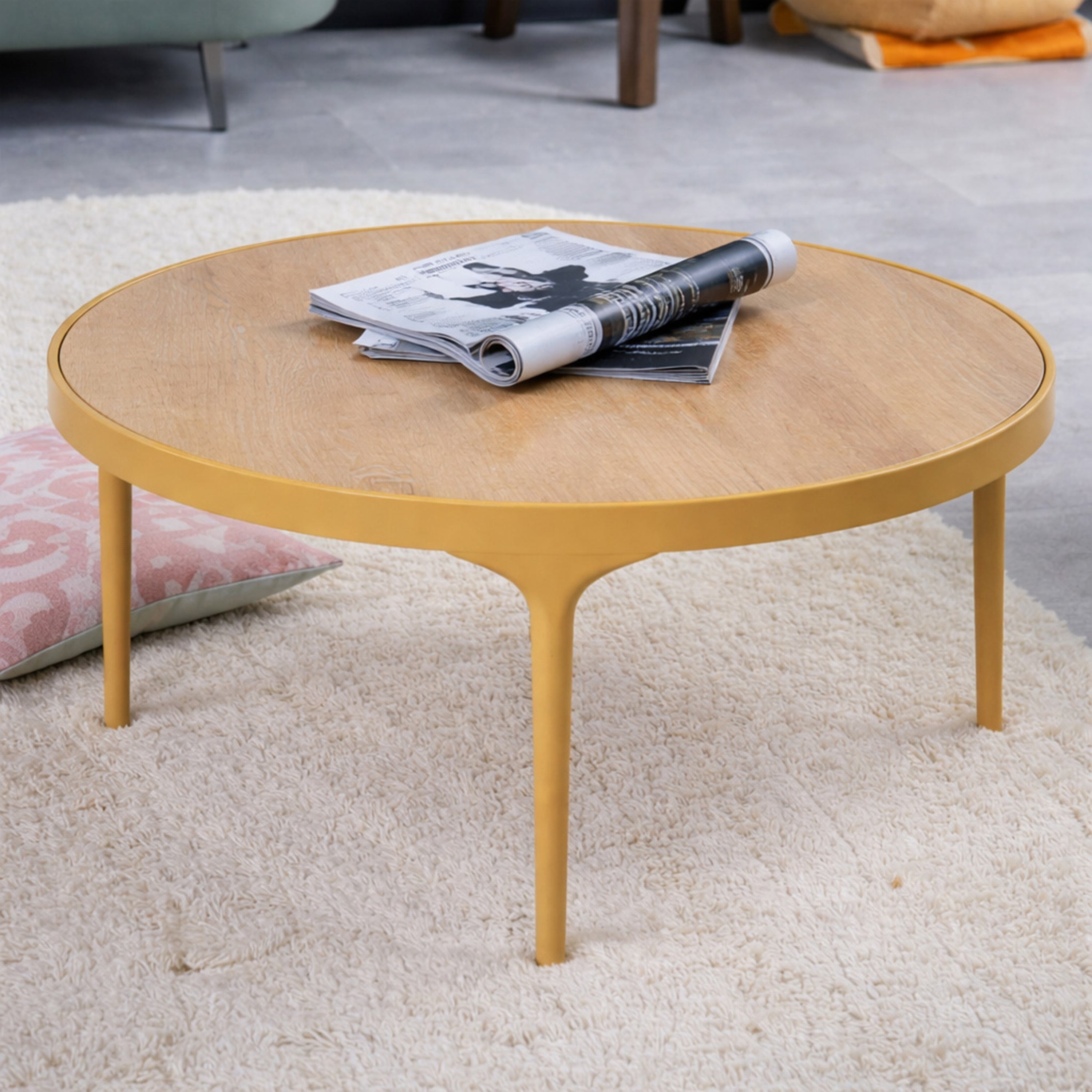 New Routz Iowa Salontafel H 43 x Ø 93 cm - Mosterd / Eiken