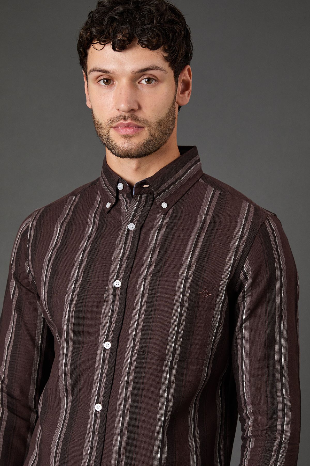 Maine Burgundy Stripe Long Sleeve Shirt