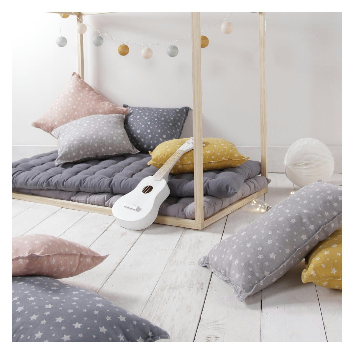 STELLA - Lot de 2 Coussins imprimé en Coton Jaune 40x40 et 30x50 cm