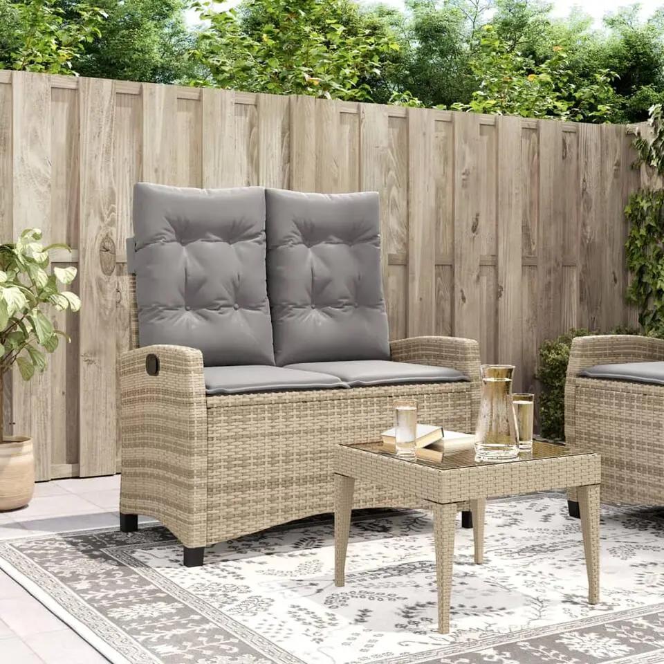 vidaXL - Verstelbare loungebank met grijs kussens - Beige rattan - 105x66x93 cm