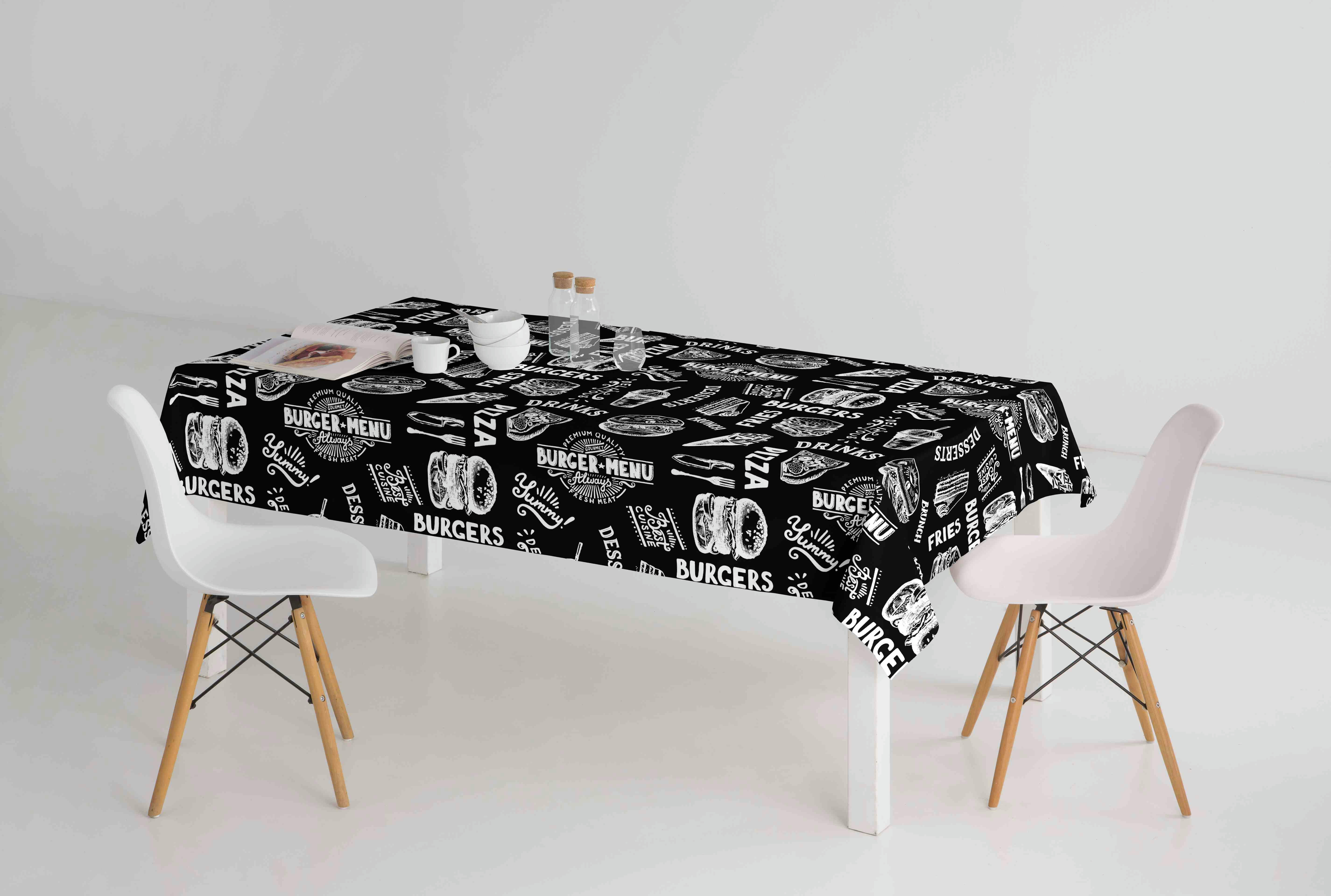 BRUNCH NEGRO - Nappe imprimée noir avec traitement anti-taches en coton 140x300 cm
