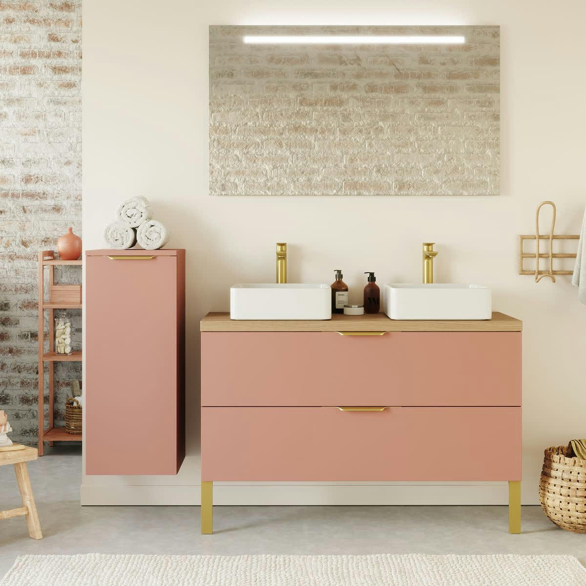 VENICE - Meuble salle de bain 2 vasques posées 120cm 2 tiroirs Abricot