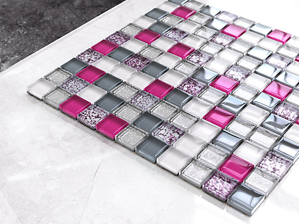 Mosaïque en verre sur filet pour salle de bain ou cuisine 30 cm x 30 cm - Pearl pink