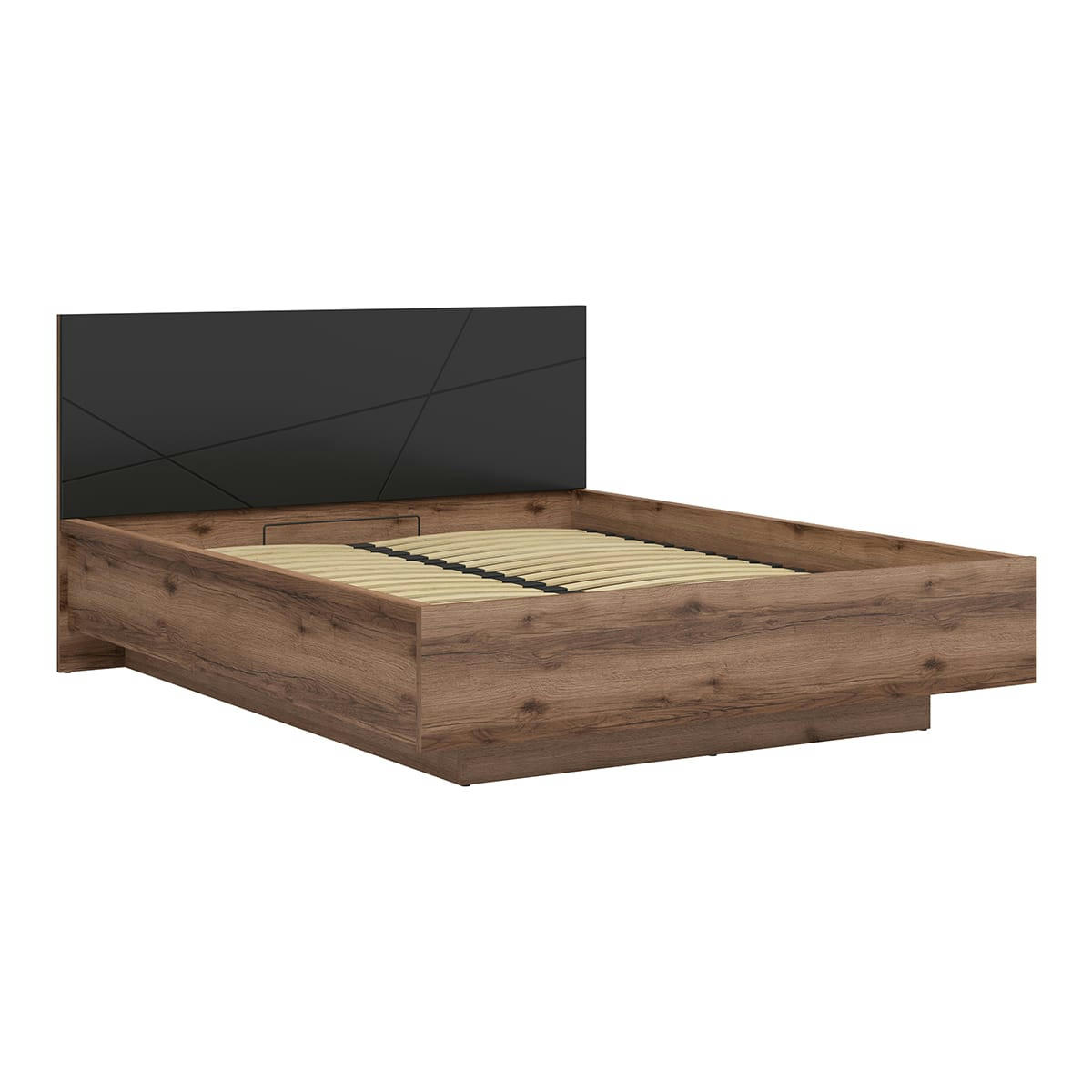 - Lit coffre 160x200 sommier inclus noir et naturel