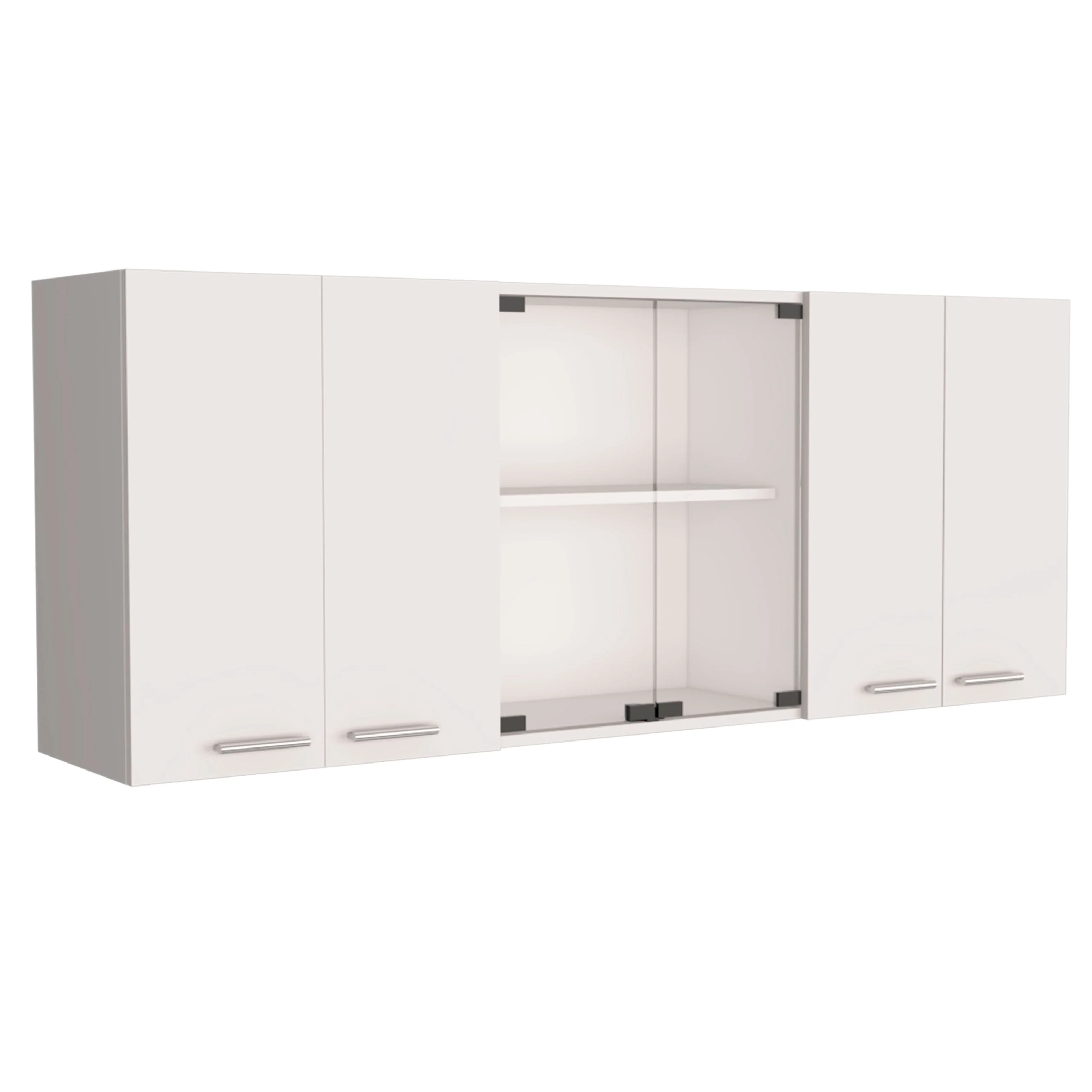 TUHOME Superior 150 Wall Cabinet with Glass Doors, 2 Double Cabinets, 4 Inner Shelves, Dish Rack and Cup Rack - N/A
