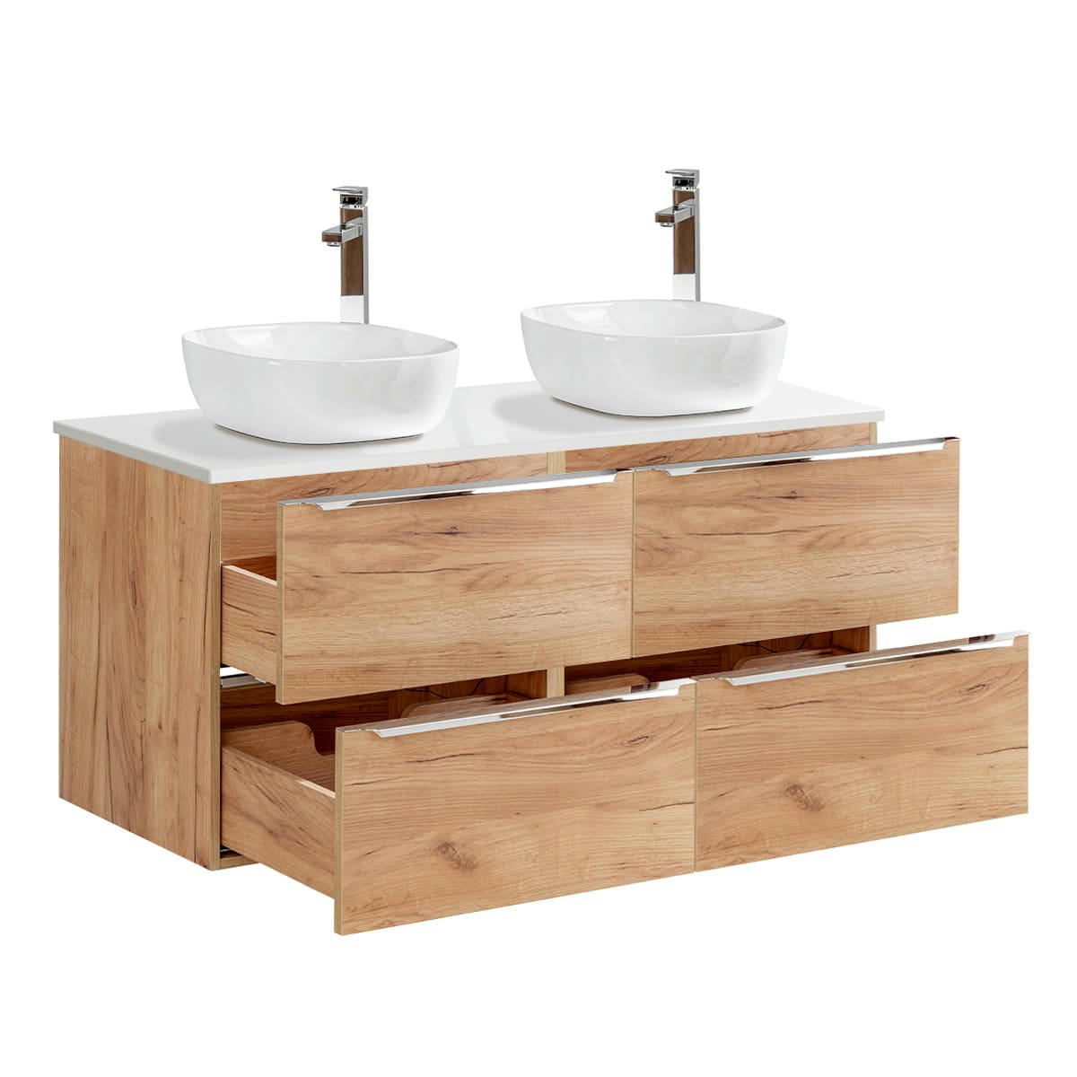 - Meuble double vasque 120cm naturel et blanc