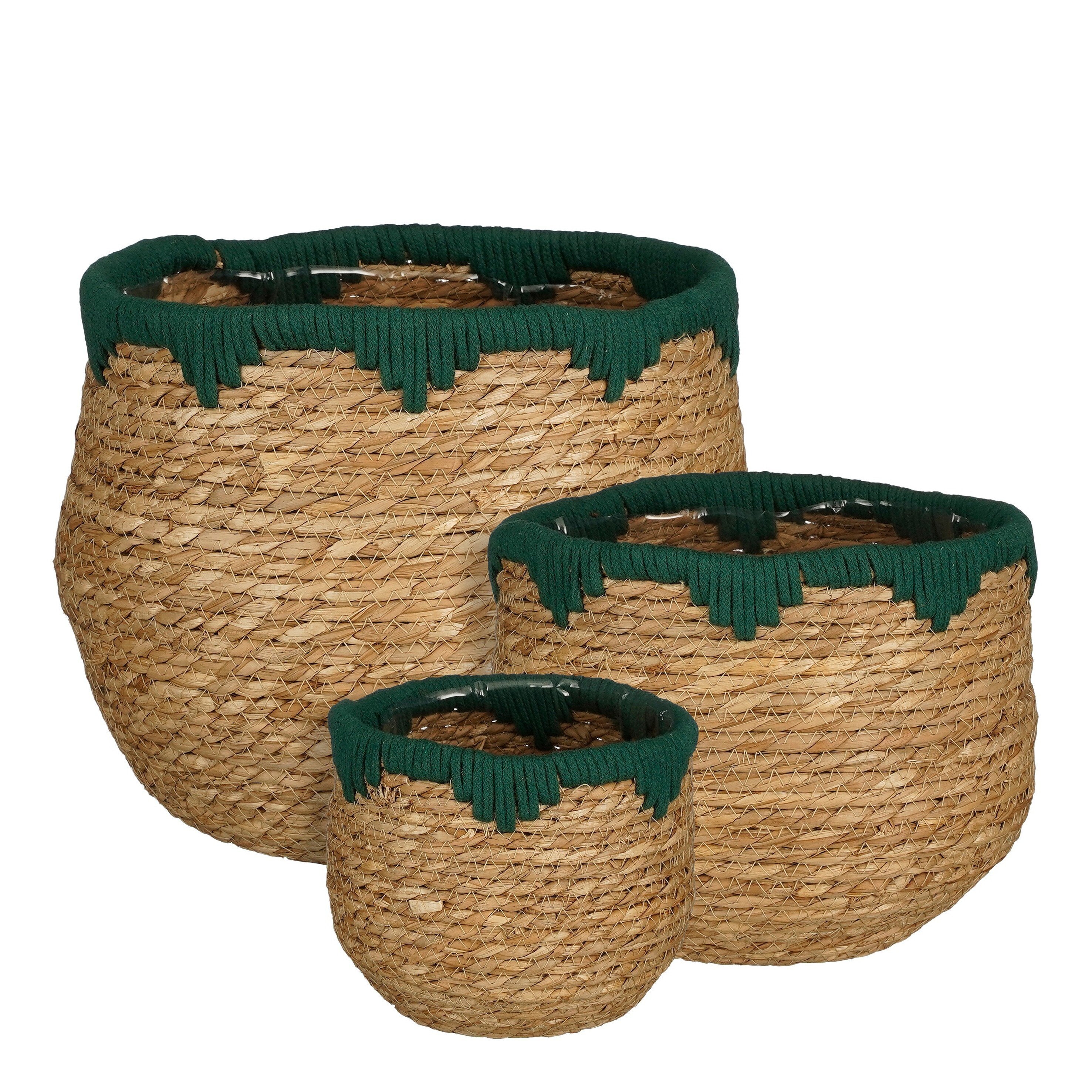 Mica Decorations Jorck Plantenmand - Set van 3 - H24 x Ø26 cm - Zeegras - Groen, Bruin