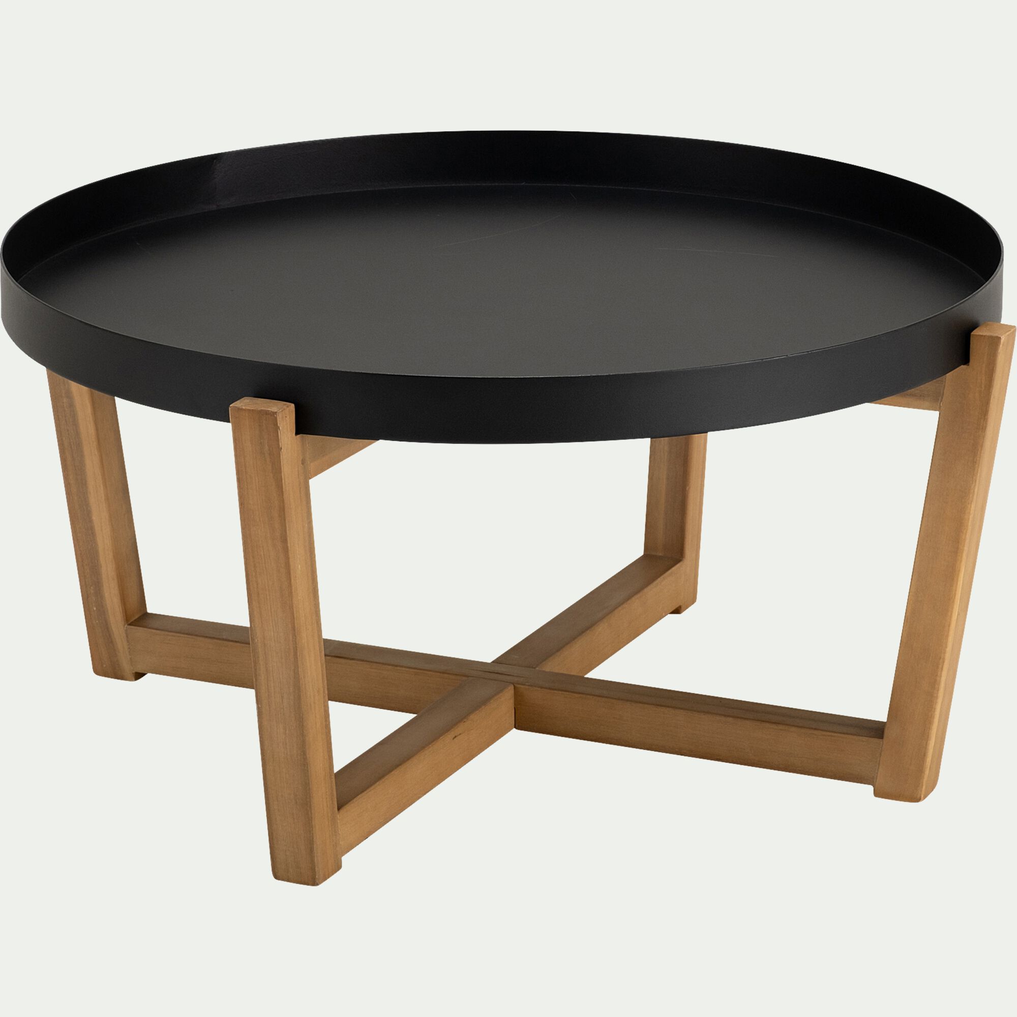 BLAYEUL - Table basse de jardin en acier et acacia - noir