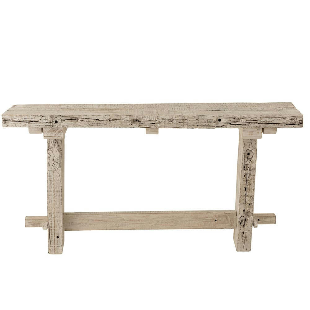 - Console en bois brut recyclé blanc délavé L150cm x L35cm x H75cm