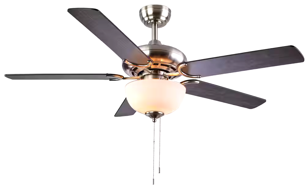 For Living 5-blade 3-Speed Ceiling Fan with 2 Lights & Pull Chain, 52-in, Brushed Nickel