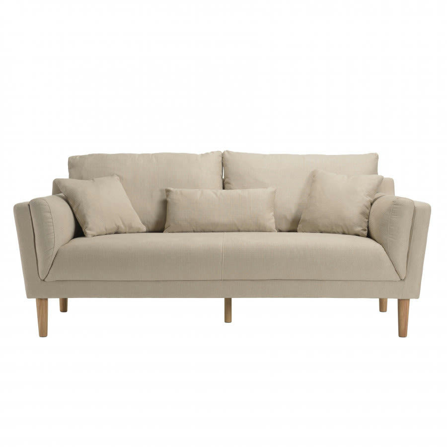 NOE - Canapé 3 places tissu polyester beige pieds en bois