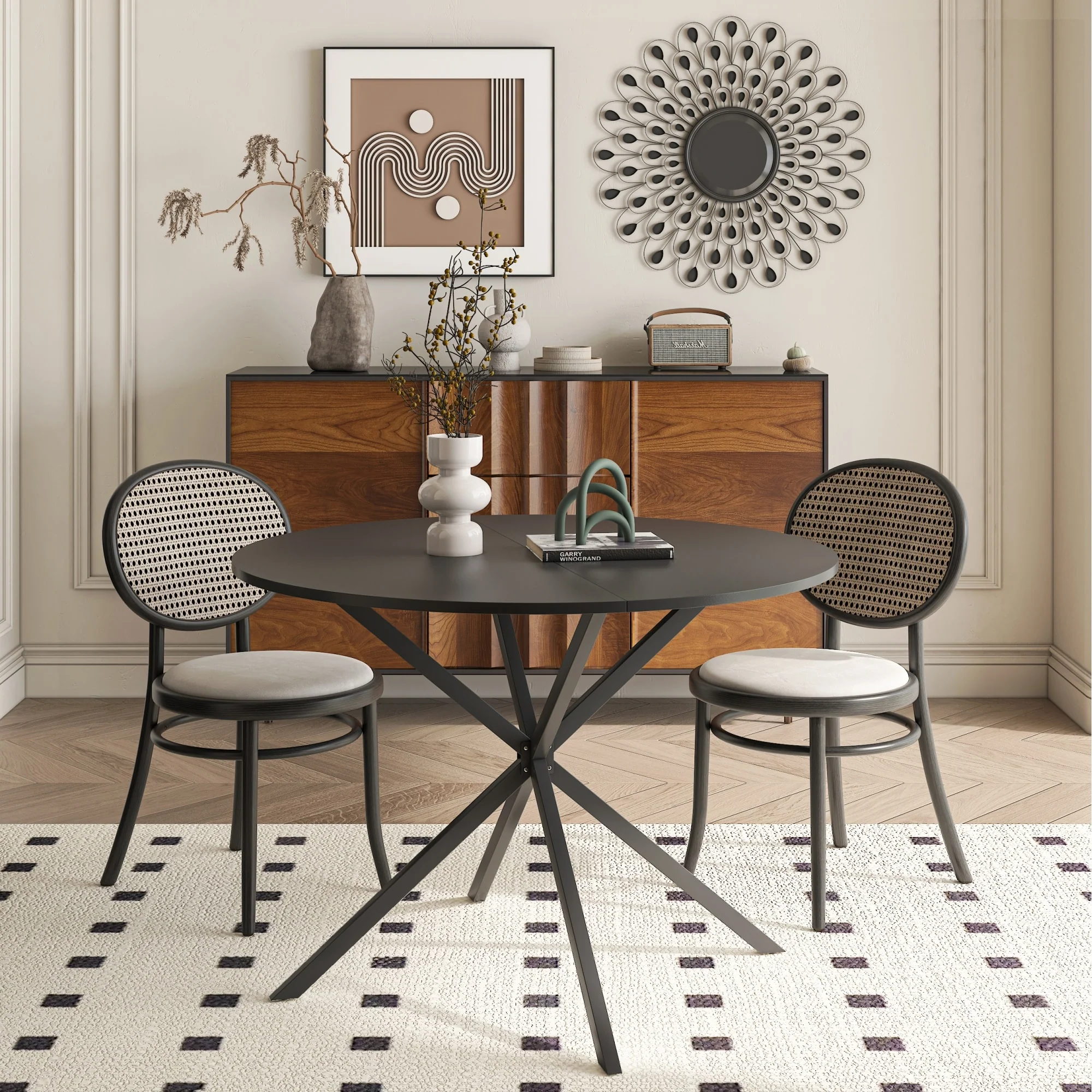 Modern Cross Leg Round Dining Table ,Two Piece Removable Top