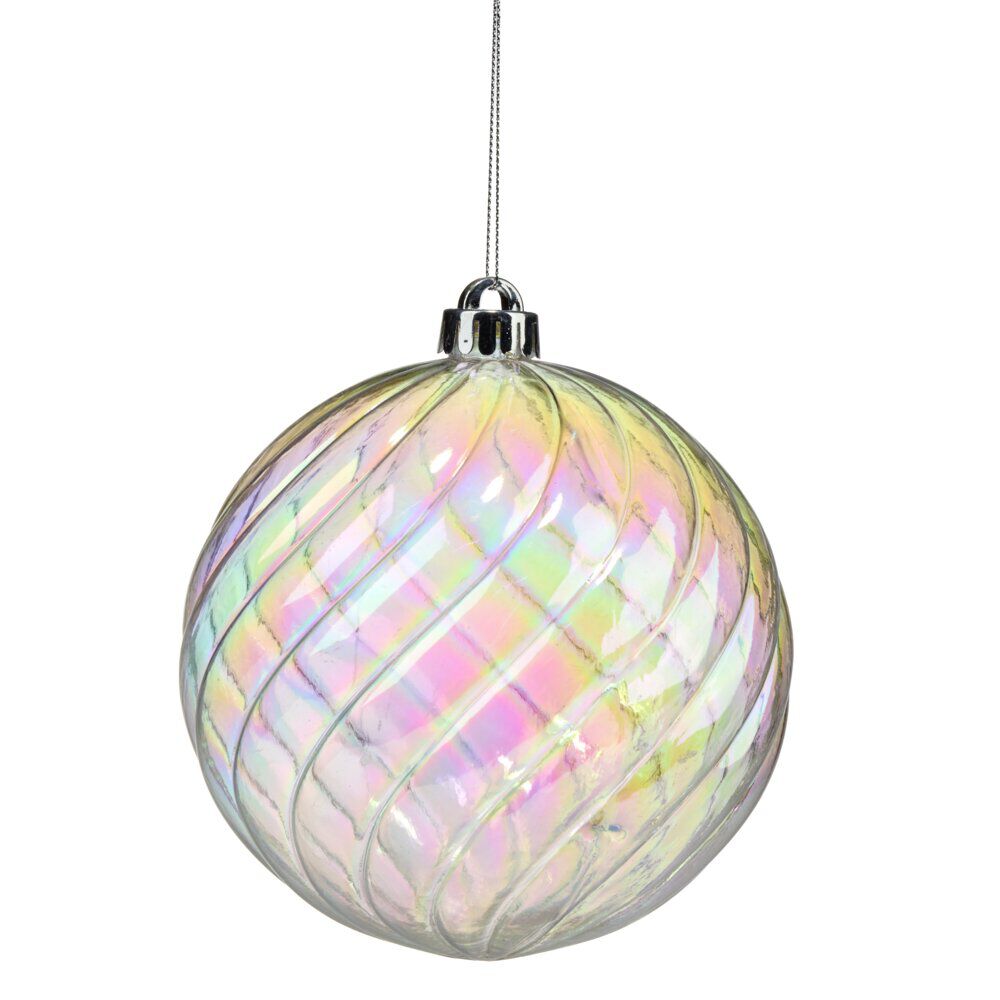 Boule de No&euml;l spirale plastique irisée Ø15cm