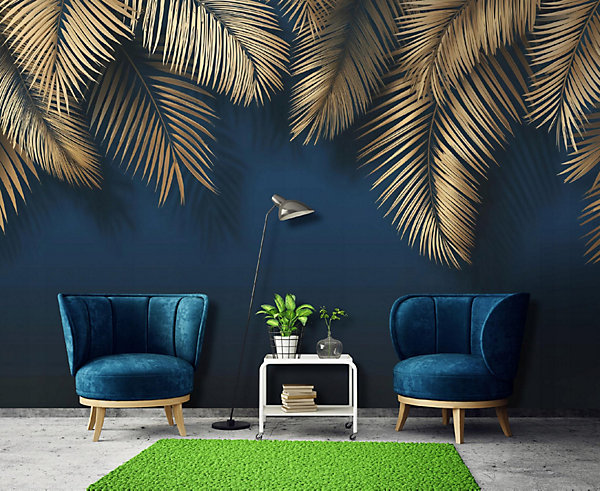 Papier Peint Panoramique Intissé Feuilles Suspendu Bleu - 250x175 cm - Papier Peint Chambre et salon