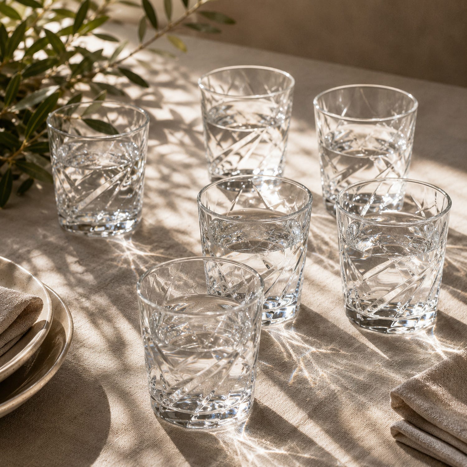 Set 6 bicchieri acqua 310 ml vetro decoro geometrico
