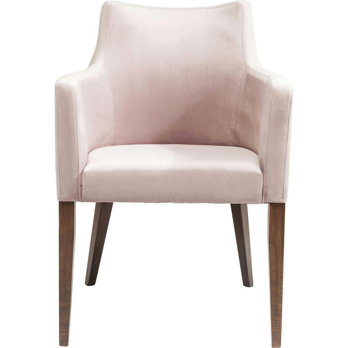 MODE - Chaise avec accoudoirs en velours rose et hêtre laqué