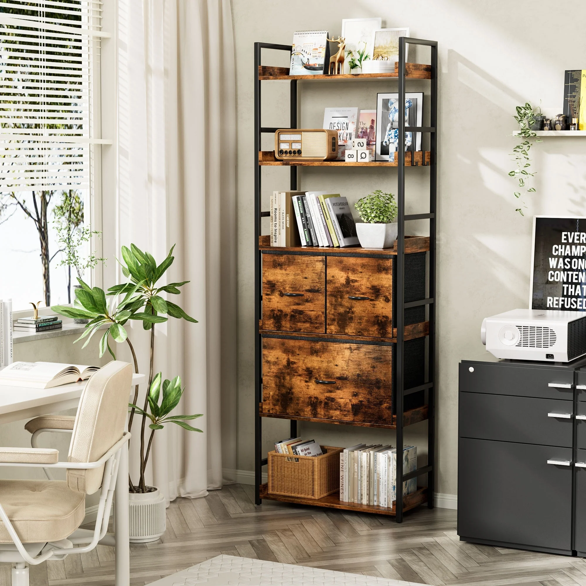 Furniwell 6 Tier Ladder Bookshelf,Metal Frame,Storage Organizer