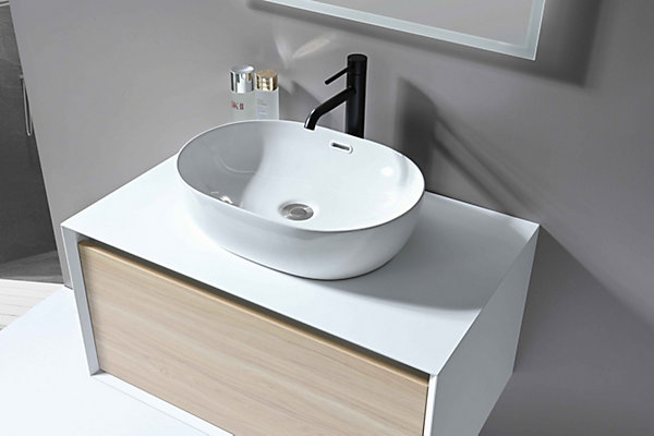 Grand mitigeur, robinet de lavabo pour salle de bain réhaussé rond design et moderne (Noir) LuxuryBain