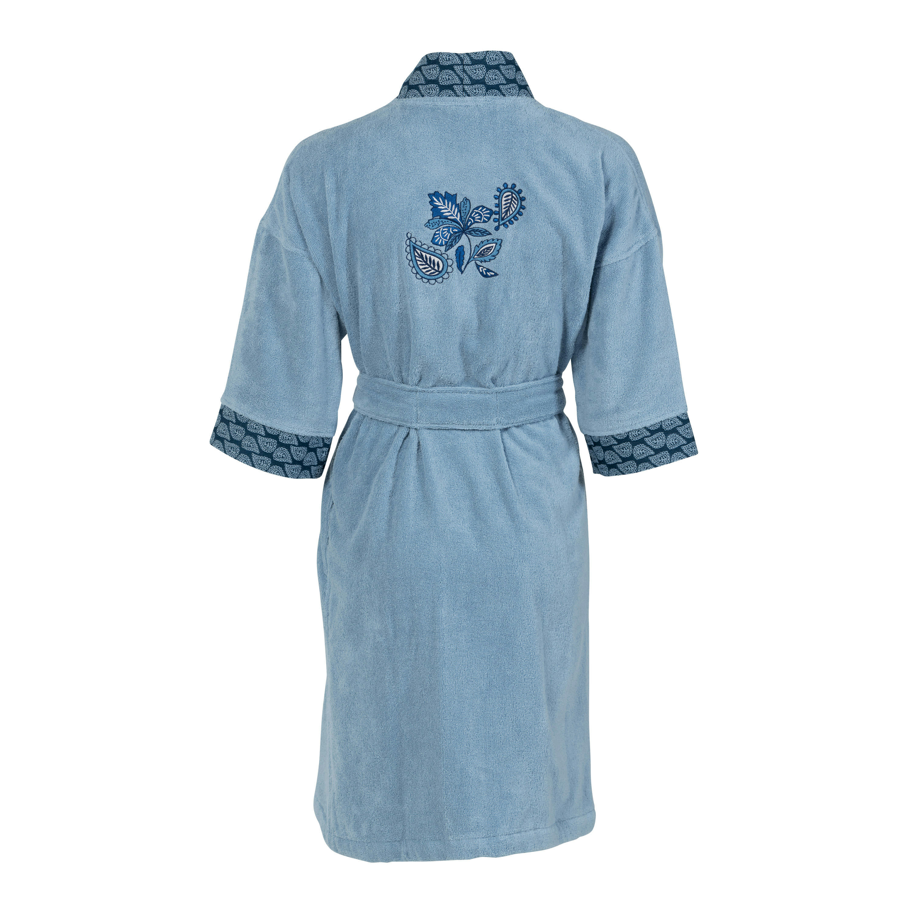 MADELEINE - Peignoir femme coton col kimono bleu