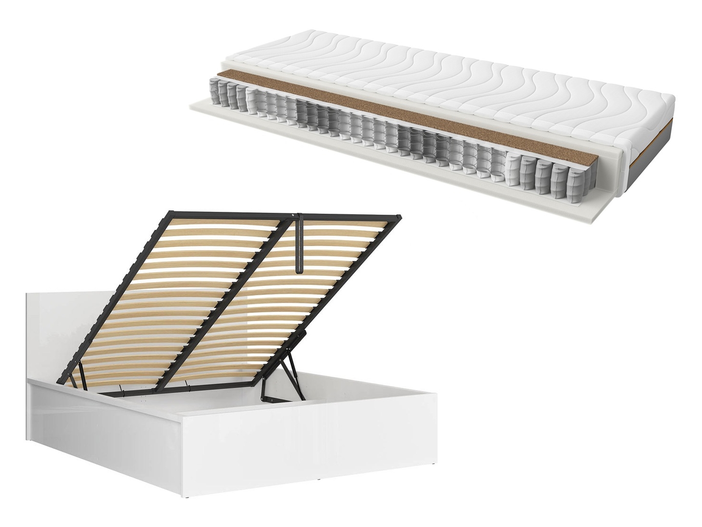 Zestaw łóżko Tetrix biały połysk ze stelażem i materacem Ceres AV160x200