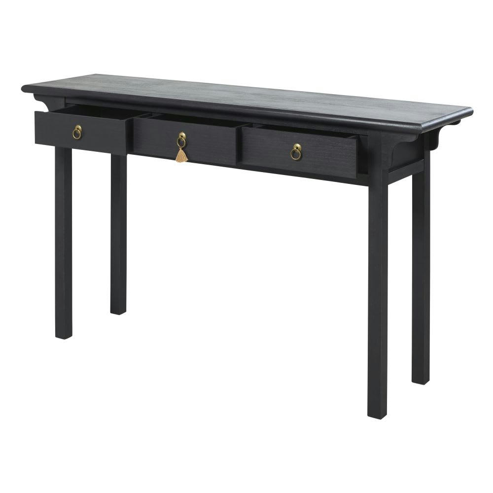 Liya - Console 3 tiroirs en pin massif noir