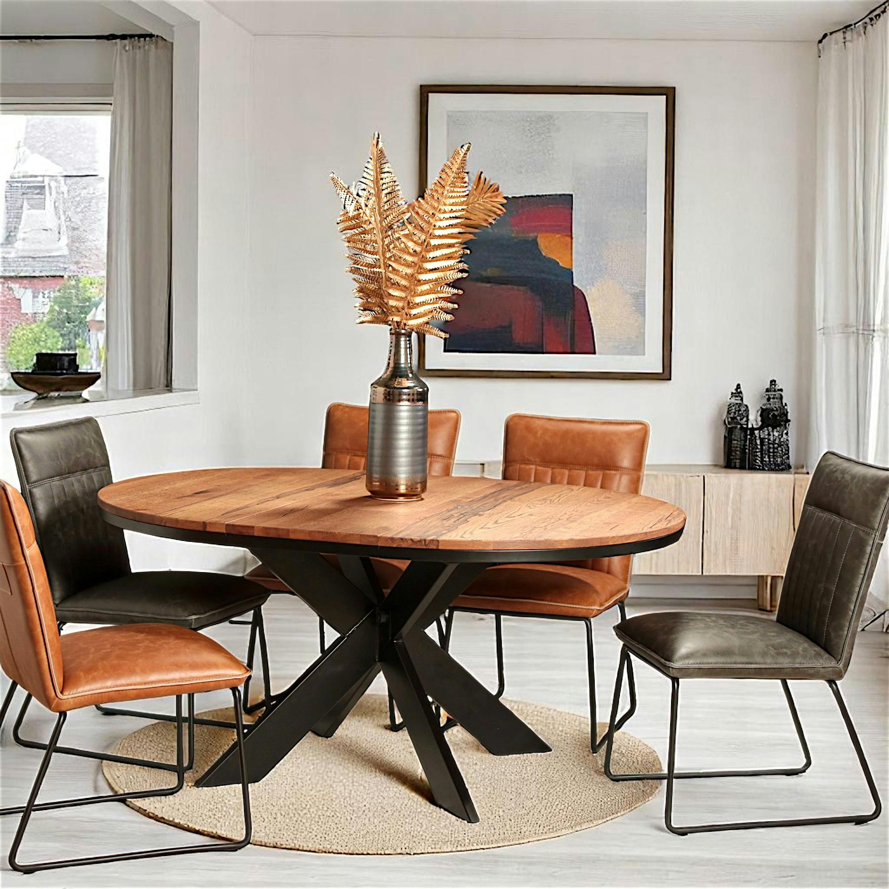 Table ronde extensible en chêne brun 130 cm PALERME