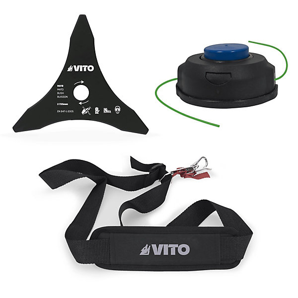 Débroussailleuse et Coupe bordure 40V 2 Batteries Lithium 4.0 Ah   Chargeur Double Lame 3 dents Bobine de fil   Harnais VITO
