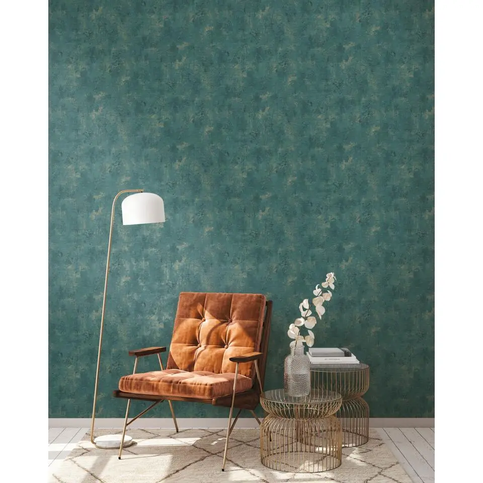 A.S. Cr&eacute;ation behang steen petrolblauw en goud - 53 cm x 10.05 m