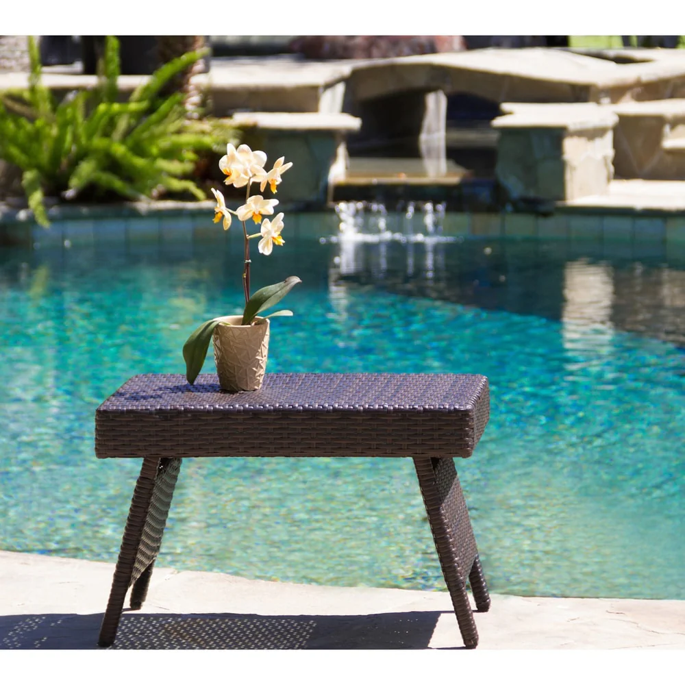 Salem Outdoor Brown Wicker Adjustable Folding Table by Christopher Knight Home - 16.00 W x 24.00 L x 15.75 H