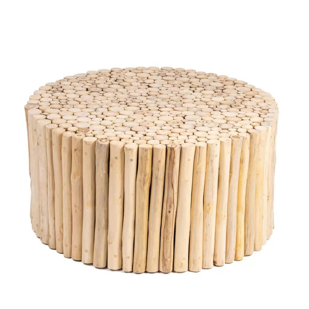 - Grande table basse ronde en rondin de bois teck