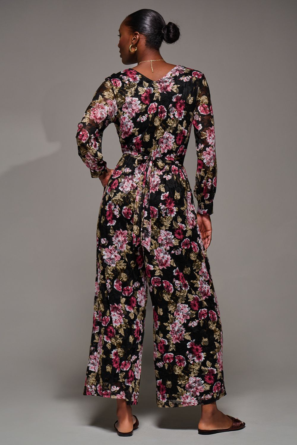 Jolie Moi Lace Wrap Tie Waist Long Sleeve Jumpsuit