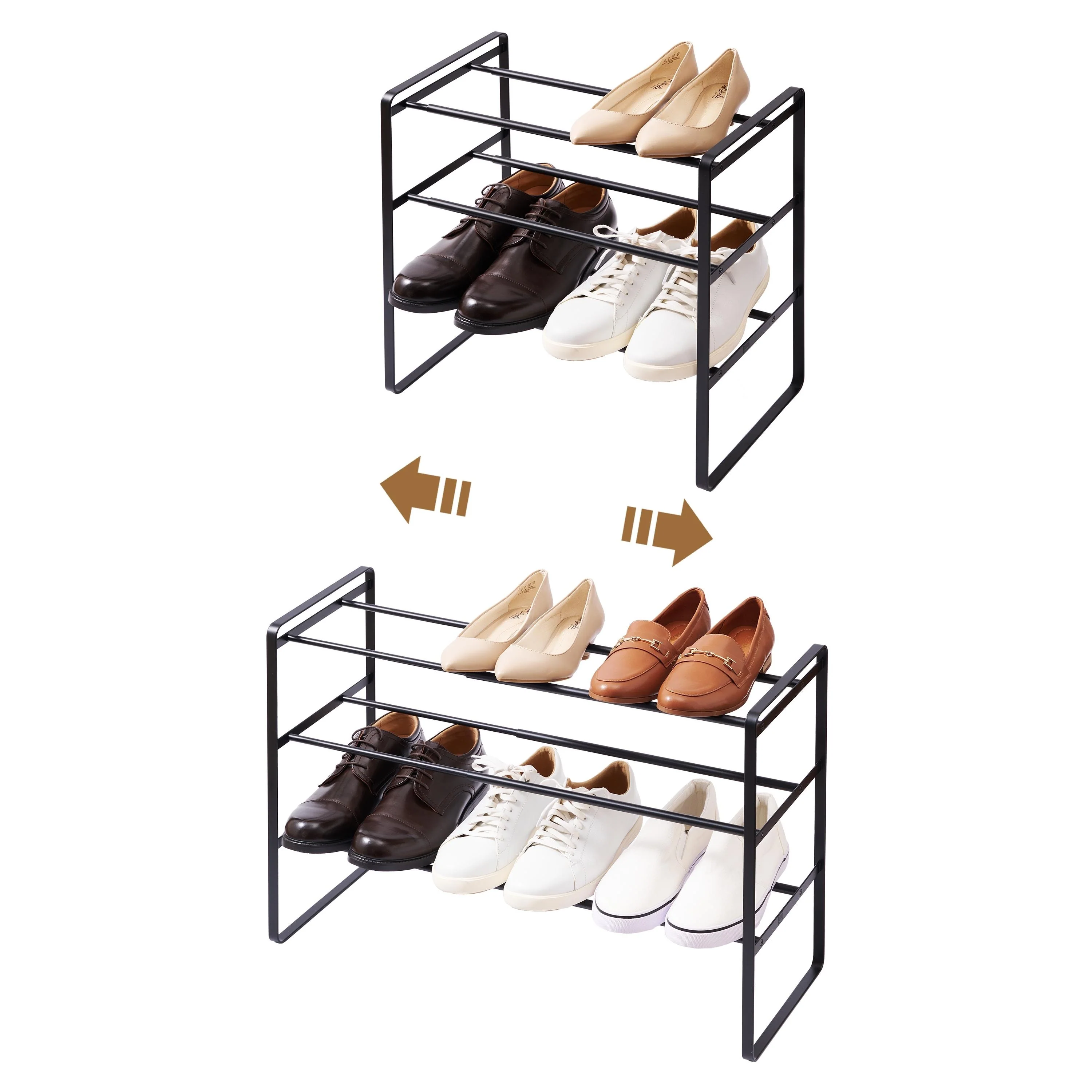 Yamazaki Home 3-Tier Expandable Shoe Rack, Steel, Expandable - L 9.84 x W x H 18.11 inches