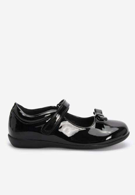 Girls Black Patent Mary Jane School Shoes with Bows