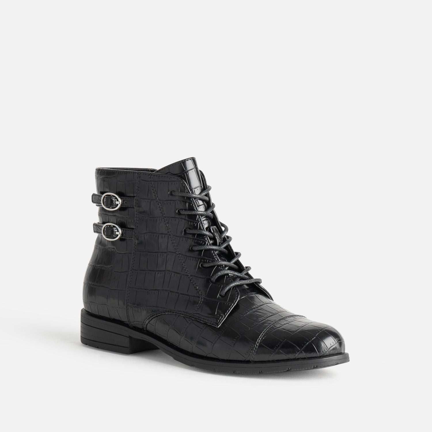 Bottine noire embossée effet croco