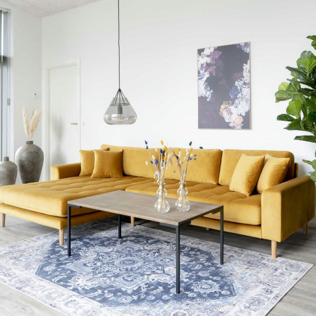 MILIME - Canapé d'angle gauche 4 places en velours moutarde